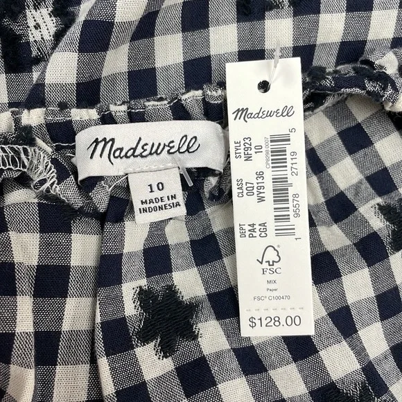 NWT Madewell Gingham Print Ruffle Hem Tent Midi Dress Preppy Black White Size 10 - Picture 12 of 14